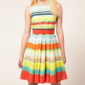TED BAKER Orange Multicolored Fit and Flare Dress